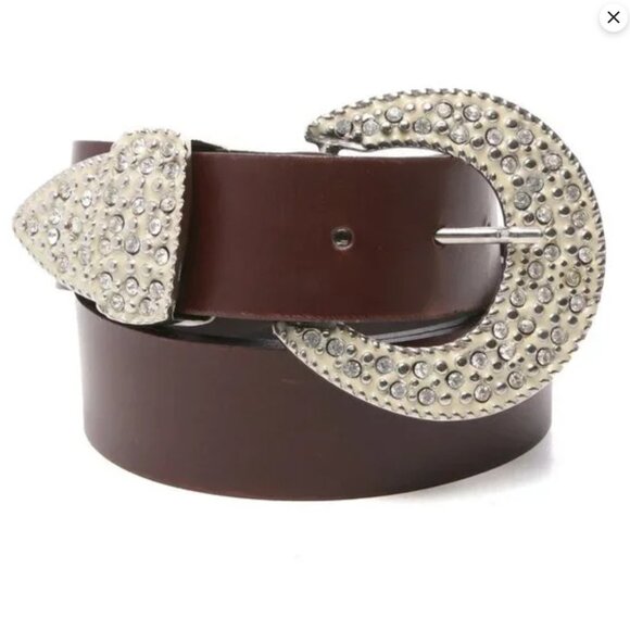 Vintage Le Chateau Leather Cowgirl Rhinestone Belt Bling Buckle Statement Brown - Picture 9 of 14
